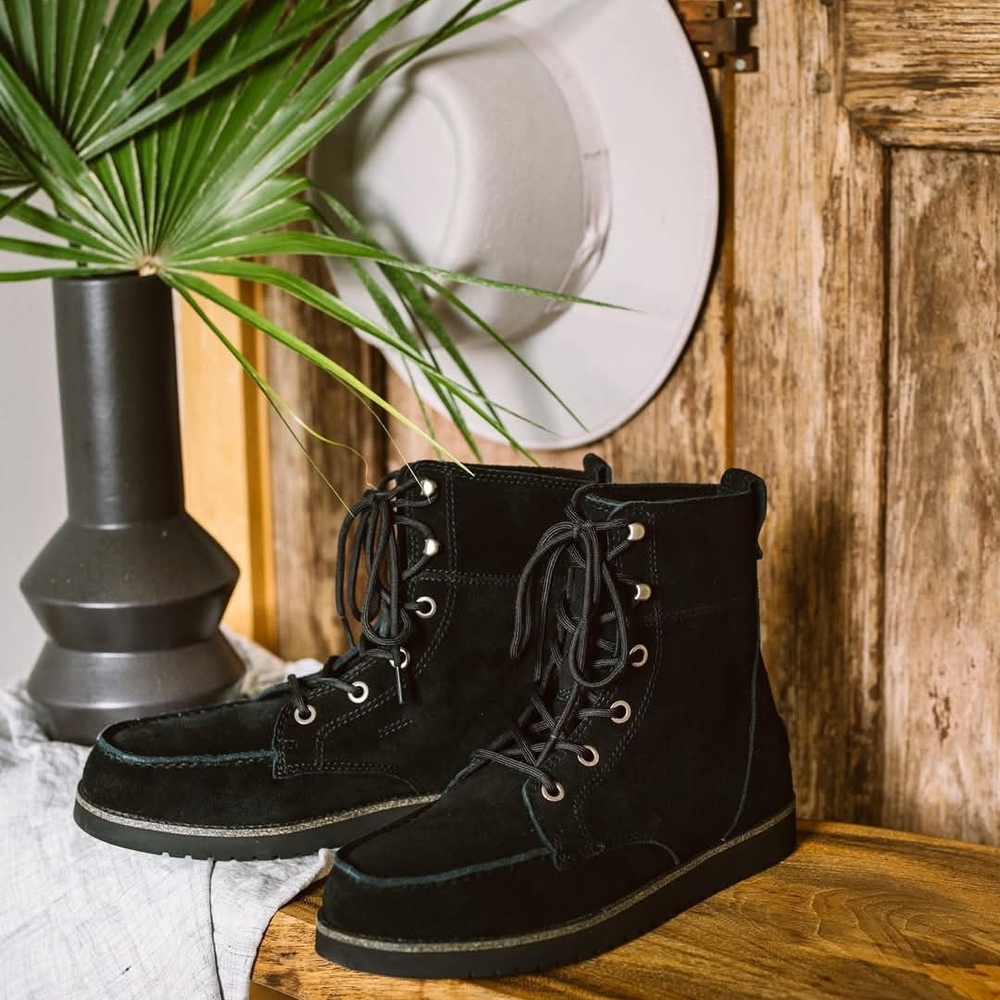 Black Suede Lace-Up Boots